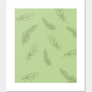 Green Feather Pattern Posters and Art